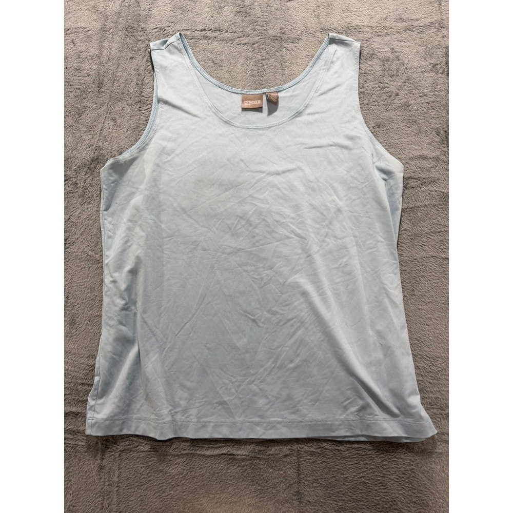 Chicos Womens Size 3 Light Blue Scoop Neck Sleeveless Nylon Blend Tank Top - Picture 2 of 10